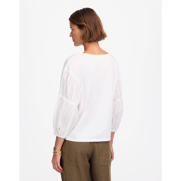 NWT Madewell Puff-Sleeve Drop-Shoulder Knit Top White Size L - Picture 2 of 8